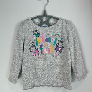 Peppa Pig Gray Kids Shirt with Playful Print Sparkly Long Sleeve 2T Girls